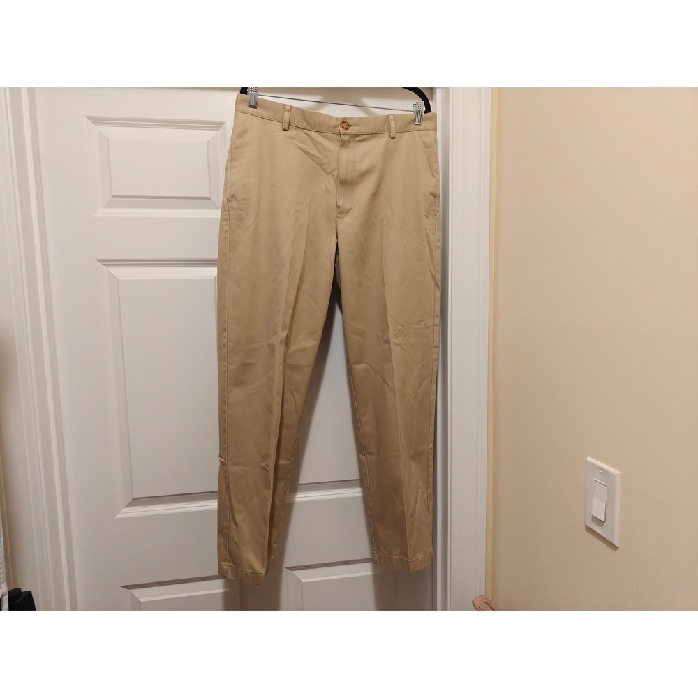 LL Bean Classic Fit Chino‎ Pants Mens 35x30 Khaki Tan 100% Cotton Flat Front
